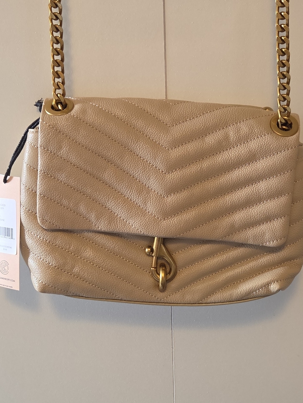 Rebecca Minkoff EDIE Leather Crossbody Shoulder Bag - Beige NWT